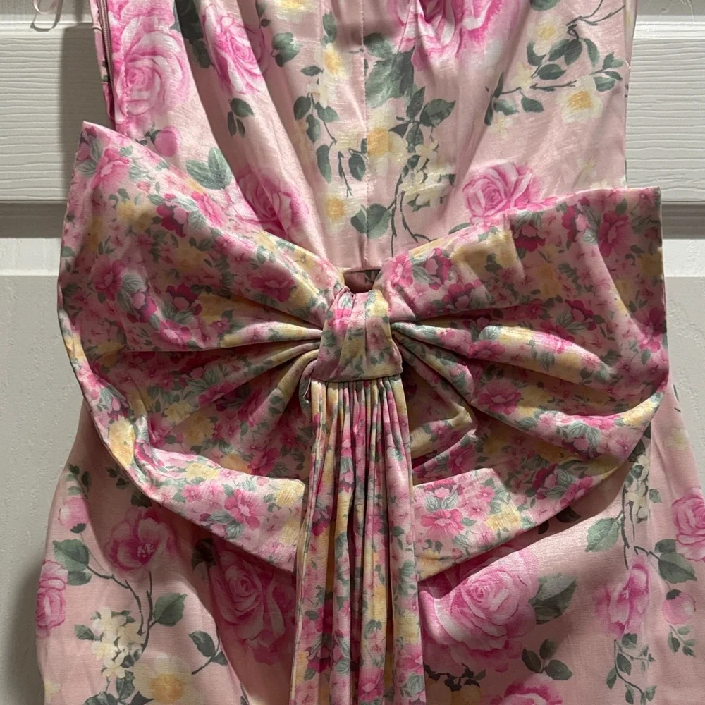 Pink Floral Strapless Ruched Mini Dress - Picture 5 of 8